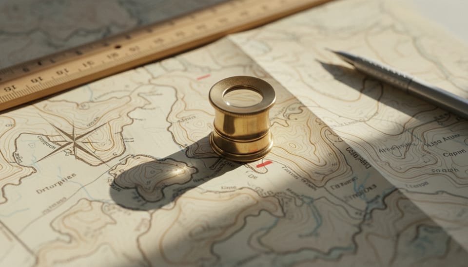 A brass loupe resting on a survey map